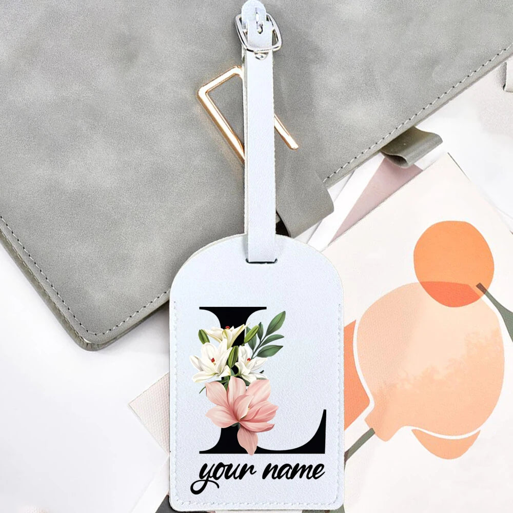 Black Floral Letter with Name Monogram Luggage Tag for Suitcase Baggage Handbag Tags Travel Bag Label Tag Personalised Gift