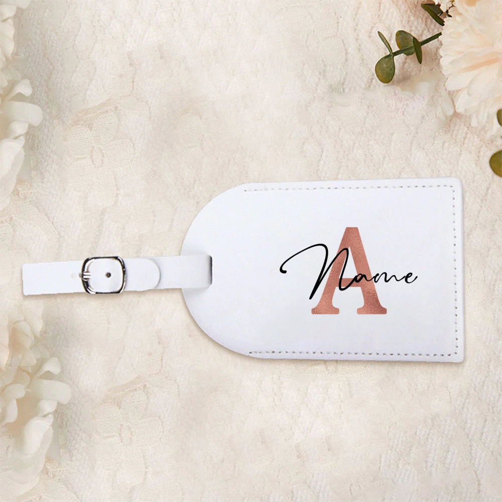 Personalized White Luggage Tag with Rose Golden Initials, Perfect for Your Suitcase Or Travel Bag