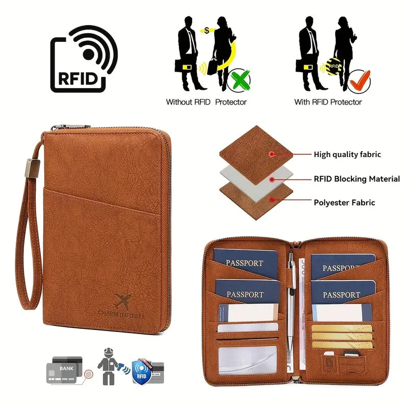 New Large Capacity RFID Anti-Magnetic Passport Holder with Zipper Multi-Function Travel Wallet for Documents And Tickets  Wallet