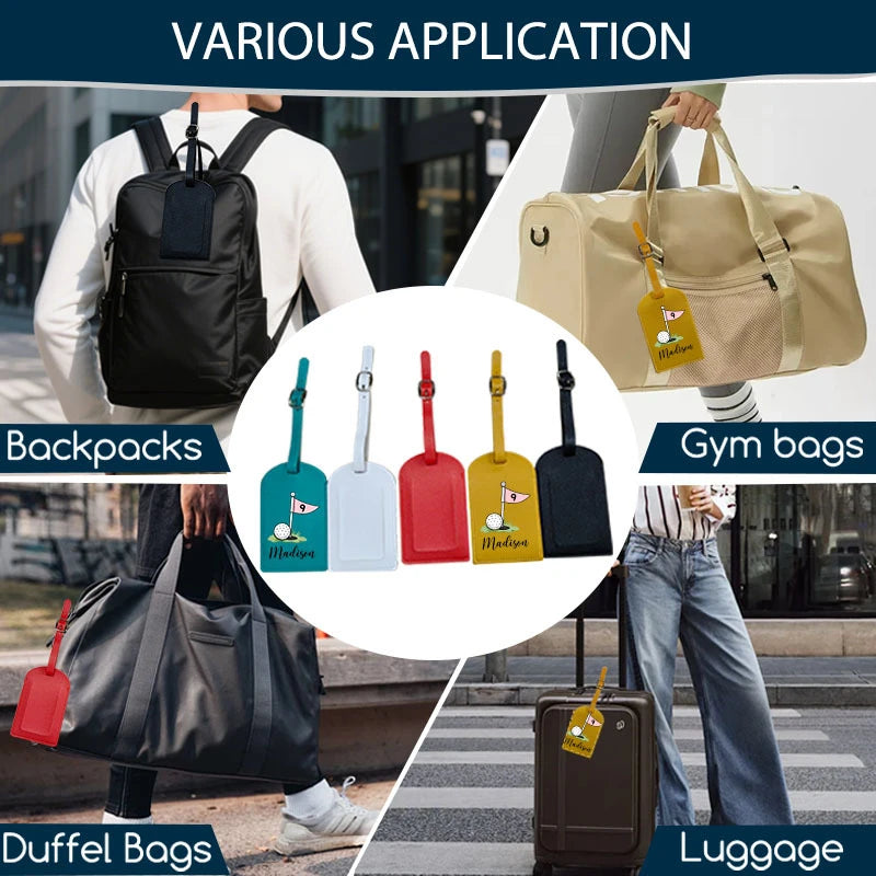 Custom Personalized Synthetic Leather Luggage Tag Golf Theme PU Material Privacy Flap Cover Travel Bag Identifier Perfect