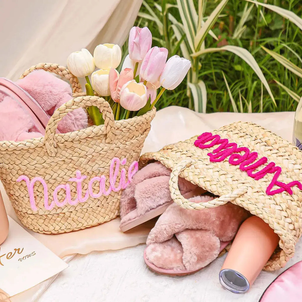 Personalized Straw Bridesmaid Tote Bag, Custom Beach Bag, Bachelorette Party Gift Bag, Gift Package, Gift Basket Tote