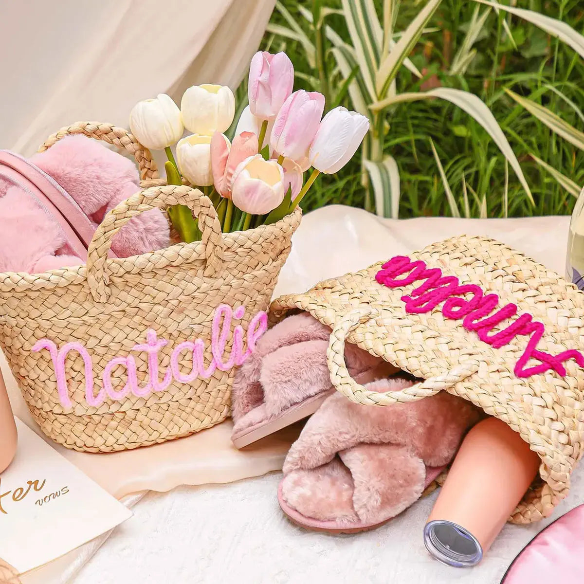 Personalized Straw Bridesmaid Tote Bag, Custom Beach Bag, Bachelorette Party Gift Bag, Gift Package, Gift Basket Tote