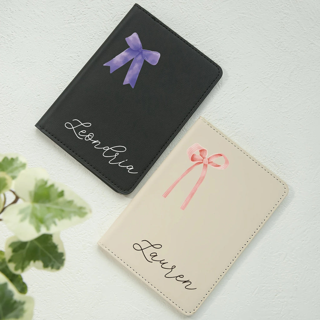 Customized Name Passport Cover with Bow Pattern Personalized Monogram Bow Passport Holder Customized Document Card Holder