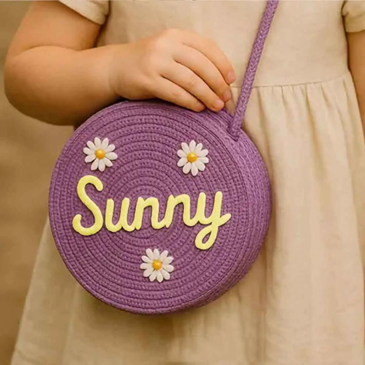 Personalized Custom Name Bag — Spring/Summer Round Straw Bag, Women's Beach Bag, Casual-Style Crossbody & Handbag