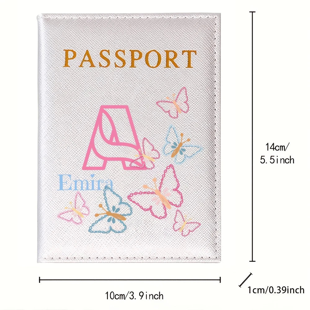 Personalized White Butterfly Letter PU Passport Cover Travel Storage, Elegant Holiday Anniversary Party Present