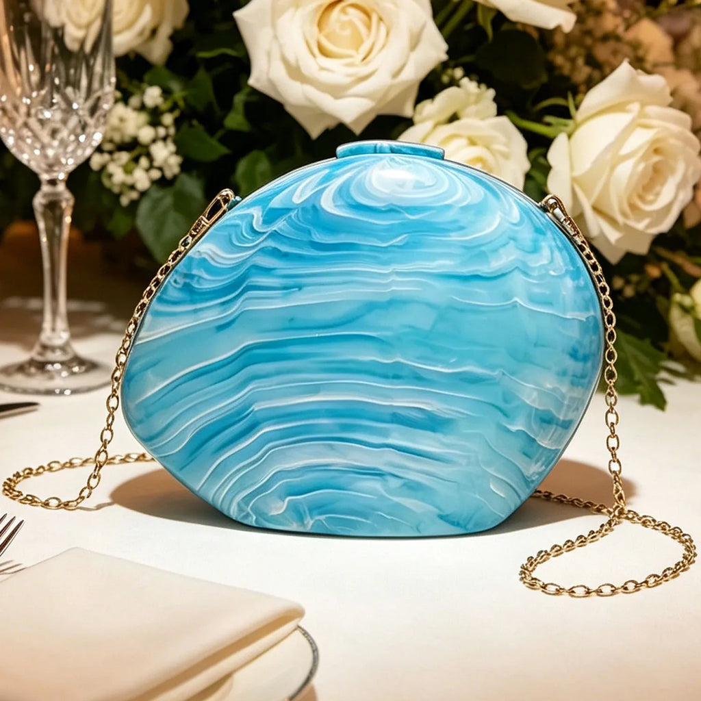 Luxury wedding party women's evening bag stylish and elegant shell striped shoulder bag high-quality acrylic clutch.