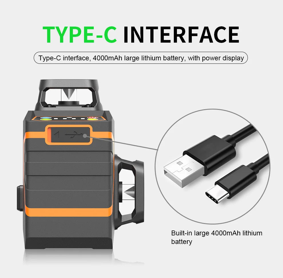 BOAYAL Laser Level Self Leveling 3x360° 3D 12 Green Cross Line for Construction 4000mAh Rechargeable battery Remote Controller
