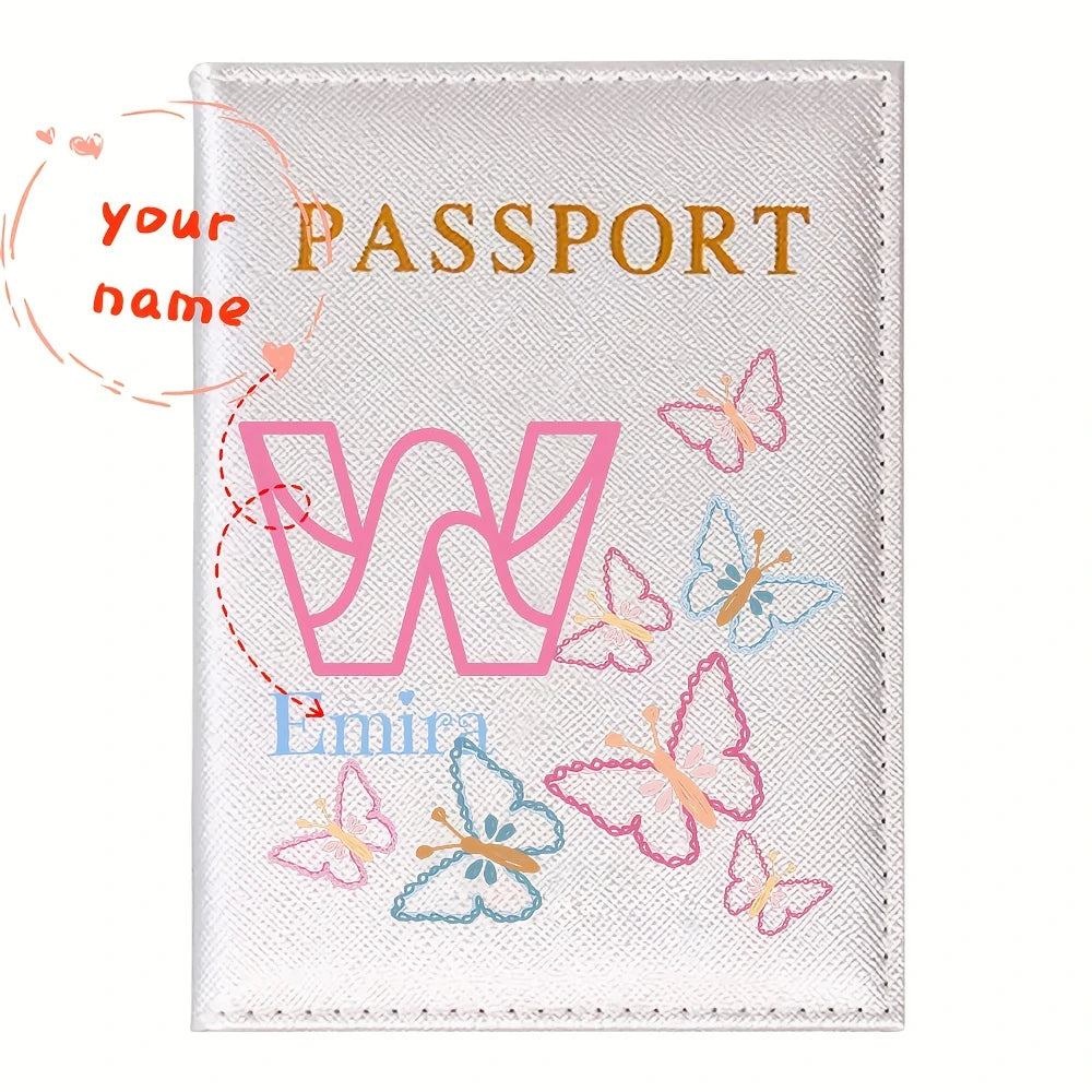 Personalized White Butterfly Letter PU Passport Cover Travel Storage, Elegant Holiday Anniversary Party Present