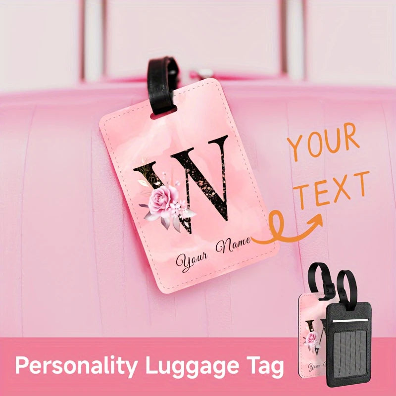 A of Personalized Custom Creative Flower Letter Pink Name Text Luggage Tags, Travel Cruise Suitcase Tags