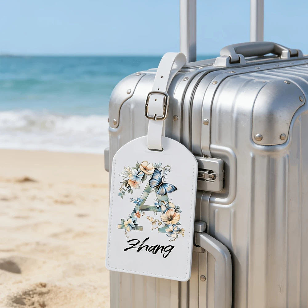 Custom White Luggage Tags Suitable for Suitcase, Clothing & Jewelry - Name/Logo/Text, 26 Floral Letter & Alphabet Tags
