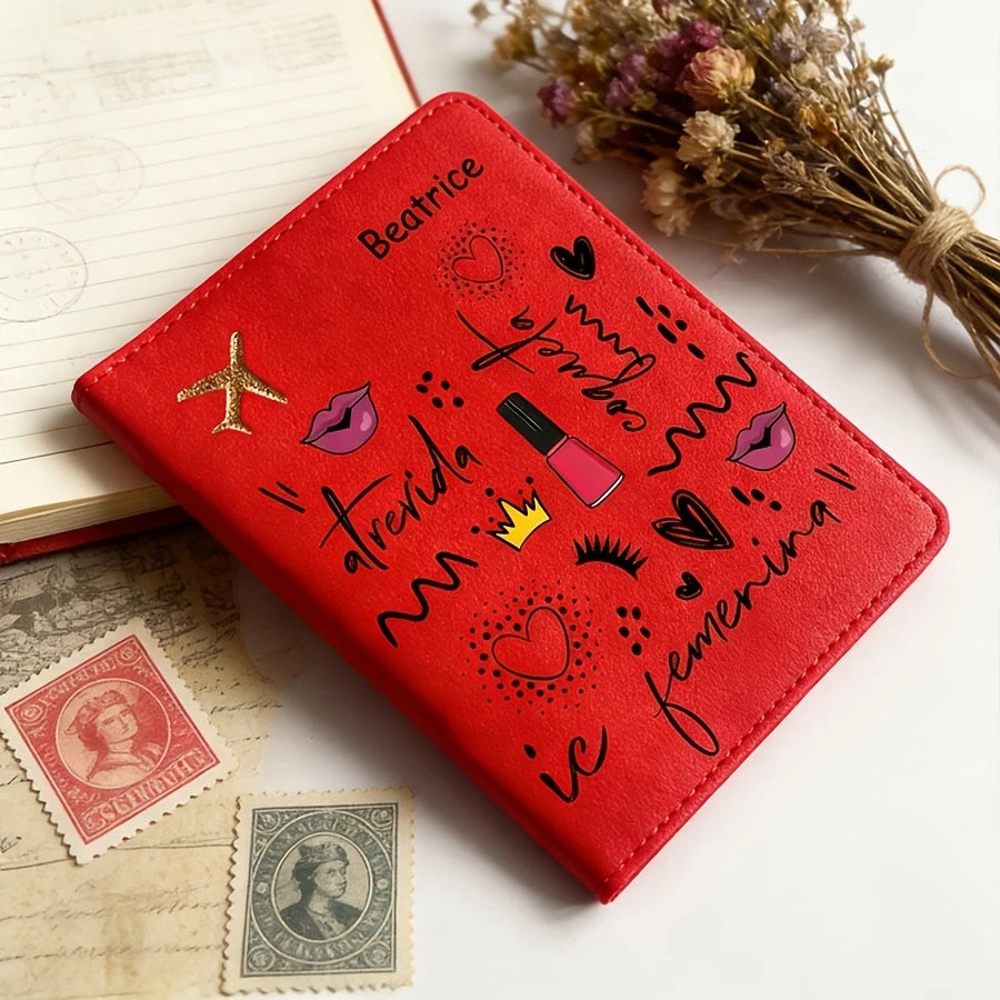 Customizable Text Name Passport Holder, Fashionable Letter Pattern Passport Case,Lightweight and Suitable for Travel and Outings