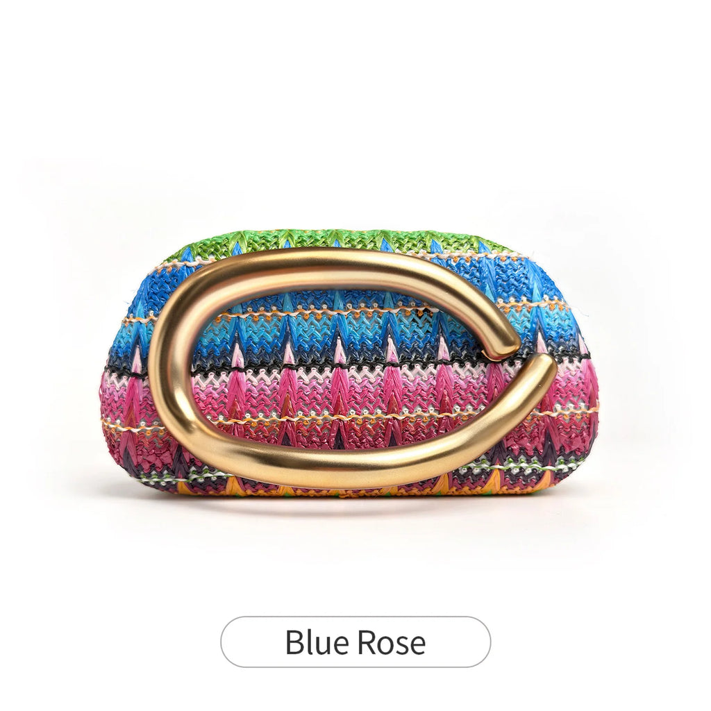 Stylish and colorful woven women's evening bag luxurious metal buckle box shaped clutch gold chain crossbody party evening bag