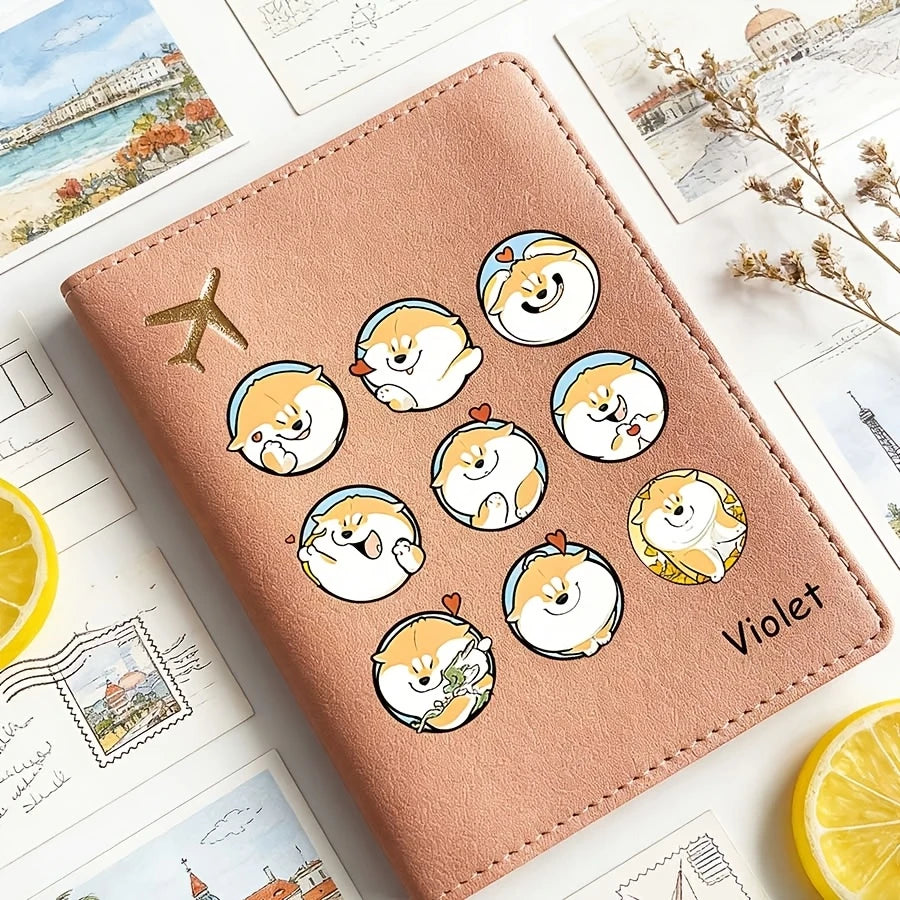 Custom Passport Holder with a Personalized Cute Cartoon Shiba Inu Design, a Multifunctional Ticket And Document Organizer