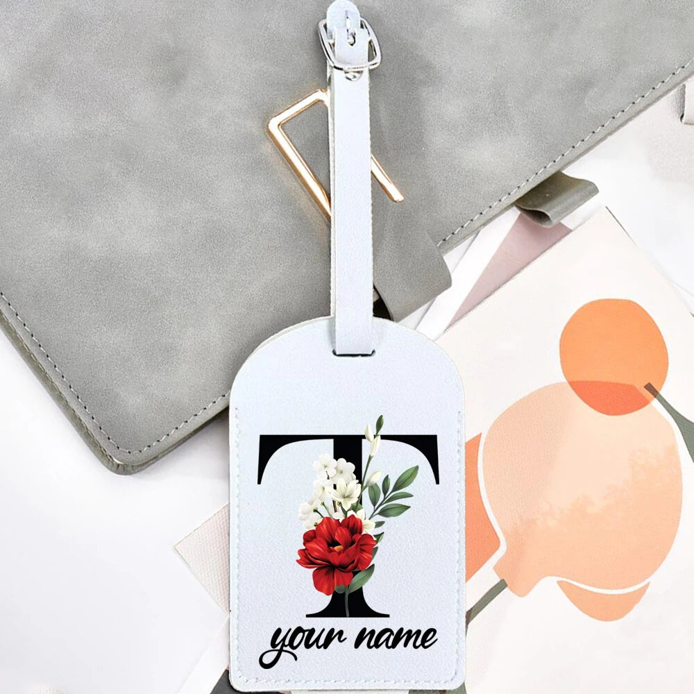 Black Floral Letter with Name Monogram Luggage Tag for Suitcase Baggage Handbag Tags Travel Bag Label Tag Personalised Gift