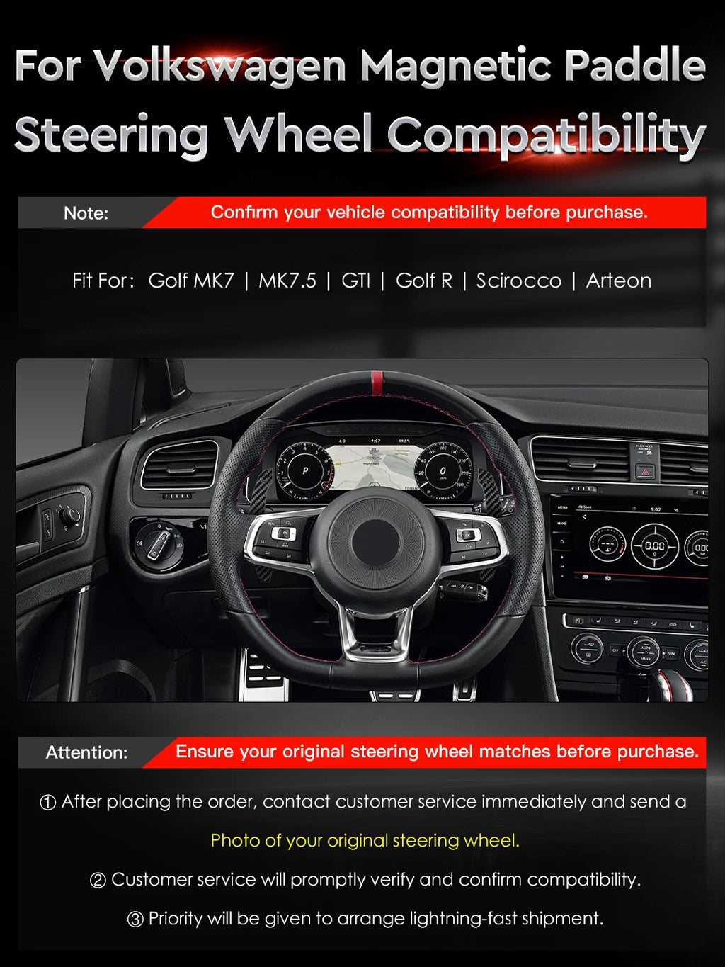 TDD Magnetic Paddle Shifters for Volkswagen Golf 7 MK7.5 GTI Golf R Scirocco Arteon Red / Black / Blue / Silver Aluminum Alloy