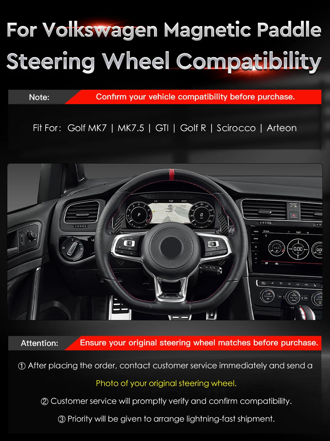 TDD Magnetic Paddle Shifters for Volkswagen Golf 7 MK7.5 GTI Golf R Scirocco Arteon Red / Black / Blue / Silver Aluminum Alloy