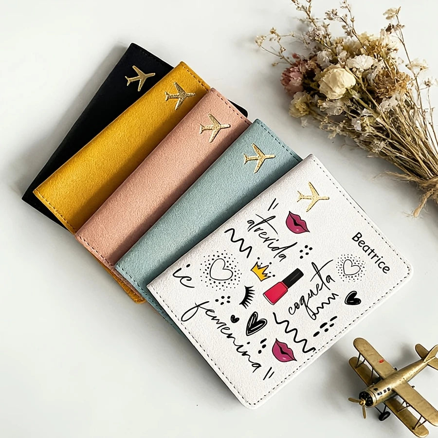 Customizable Text Name Passport Holder, Fashionable Letter Pattern Passport Case,Lightweight and Suitable for Travel and Outings