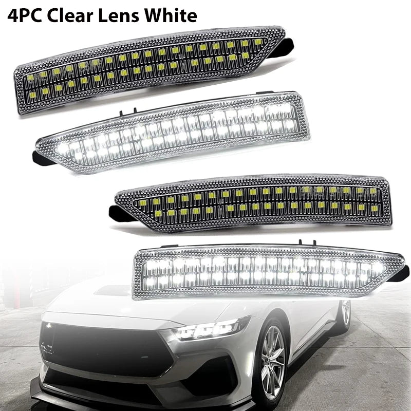 iJDM Car Full LED Dotted Front & Rear Side Marker Light Assembly for Ford Mustang Gen7/S650 2024 2025 DRL Parking Lights