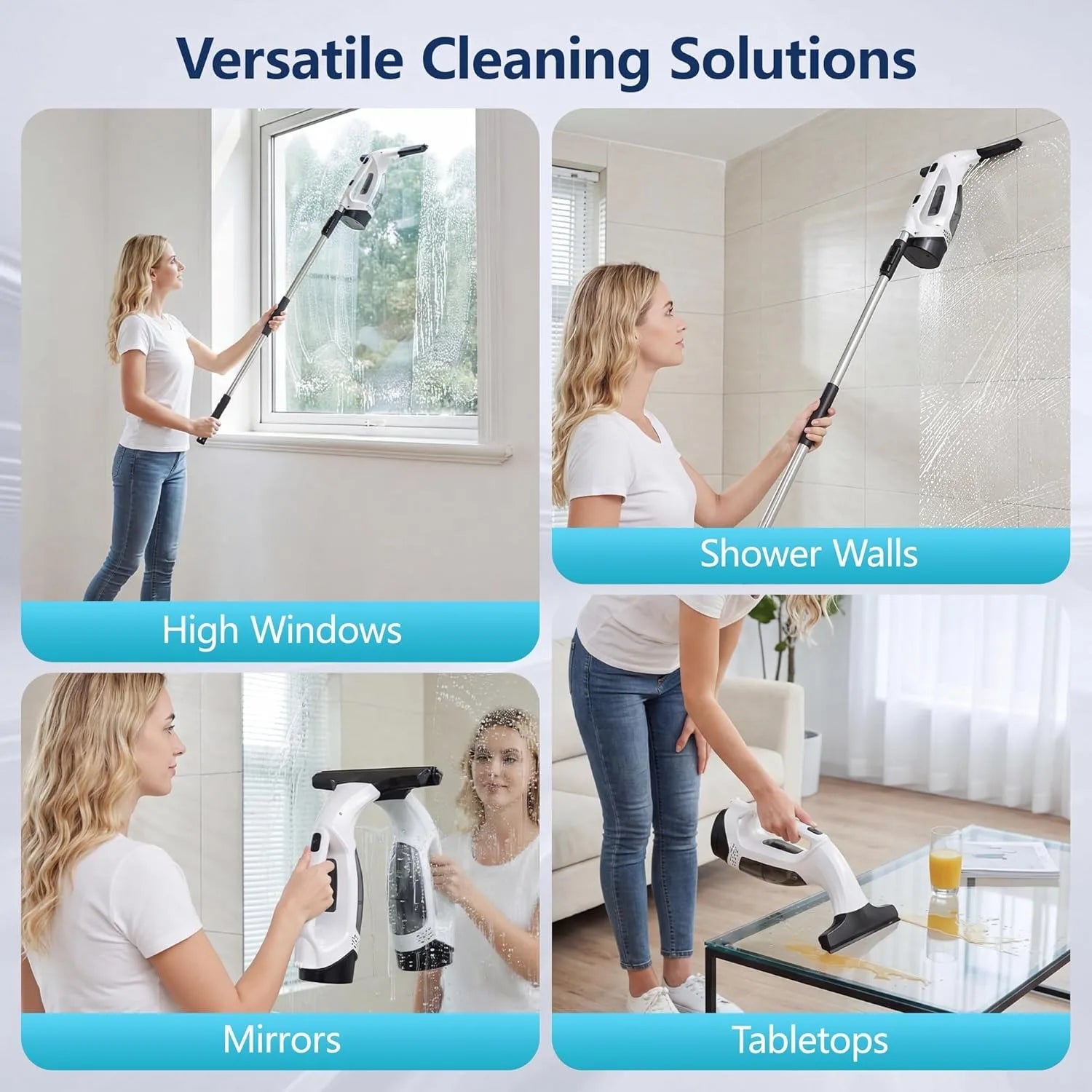 Window Vacuum Squeegee Cordless 2000Pa Electric Window Cleaner Tool with 2200mAh 150ml Water Collection Tank Window Cleaning Kit