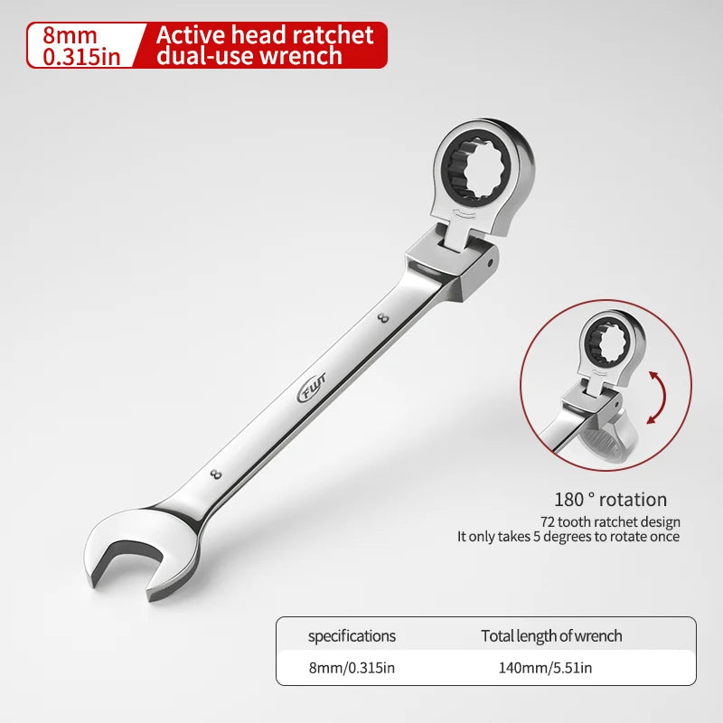 72-tooth ratchet combination wrench - plum open end wrench, 180° rotation, chrome vanadium steel, professional maintenance tool