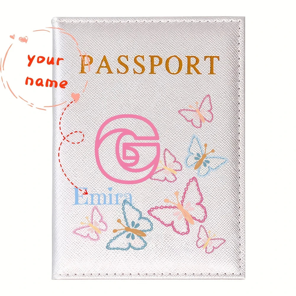 Personalized White Butterfly Letter PU Passport Cover Travel Storage, Elegant Holiday Anniversary Party Present