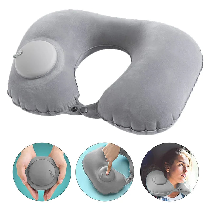 U-Shaped Inflatable Travel Pillow Portable Neck Support Pillow Has Comfortable Sleeping Press Inflatable Neck Pillow
