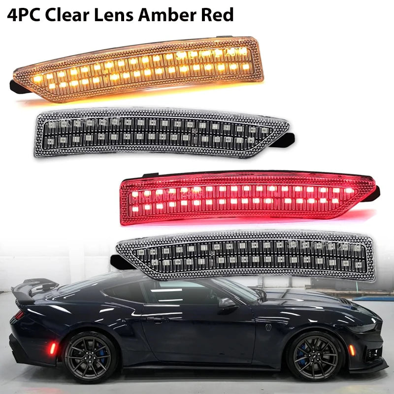iJDM Car Full LED Dotted Front & Rear Side Marker Light Assembly for Ford Mustang Gen7/S650 2024 2025 DRL Parking Lights