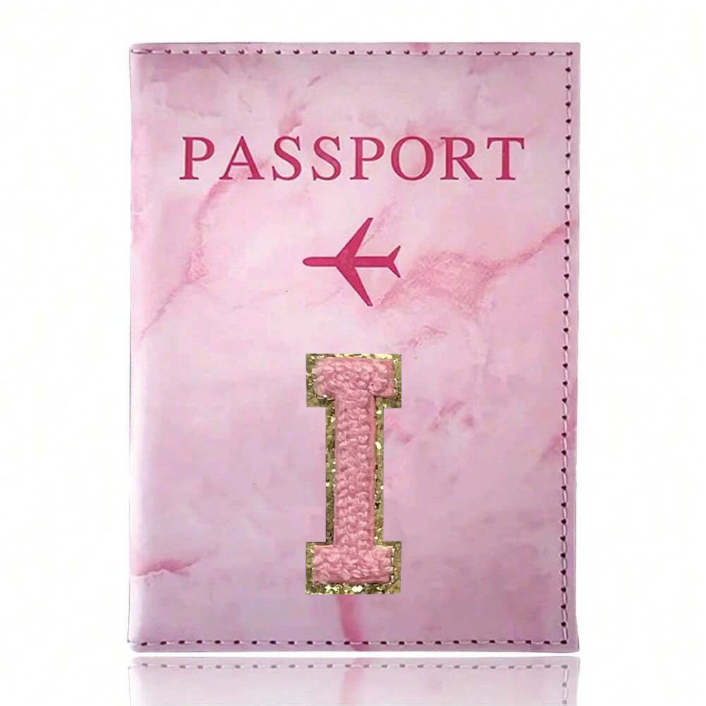 Pink Embroidery A-Z Letter Passport Cover Travel Wallet Card Holder Portable Document Case Nice Holiday Travel Gift