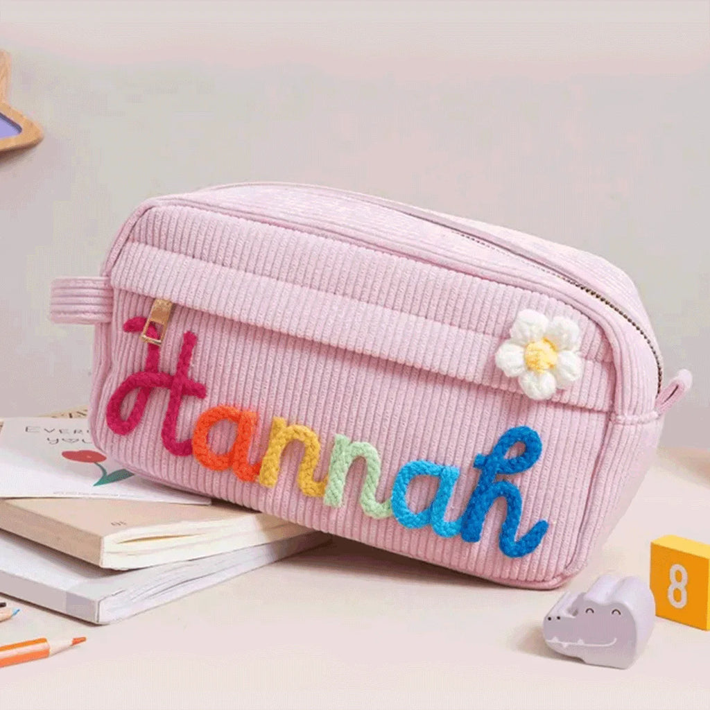 1pc Custom Corduroy Makeup Bag: Personalized yarn name bag, stylish and simple mini portable storage bag with large capacity
