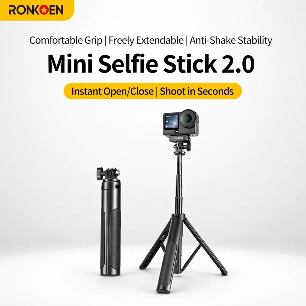 RONKOEN TZ-24 Mini 60cm Quick Release Selfie Stick Tripod Portable Adjustable for GoPro Insta360 DJI Osmo Action Camera