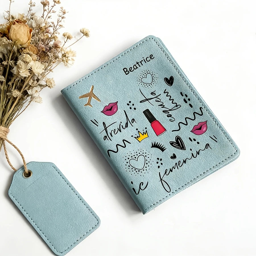 Customizable Text Name Passport Holder, Fashionable Letter Pattern Passport Case,Lightweight and Suitable for Travel and Outings