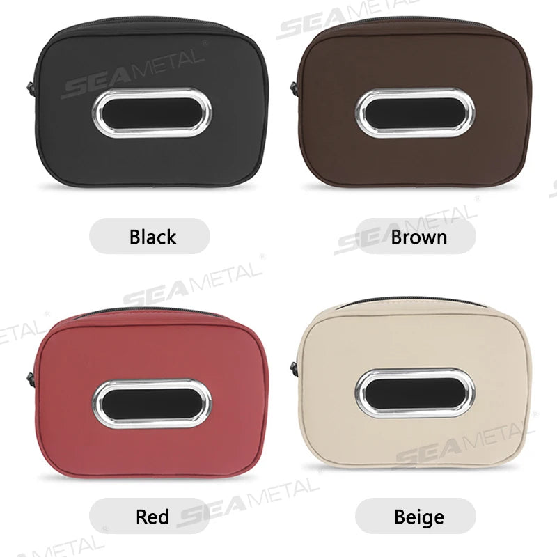 SEAMETAL Car Seat Back Tissue Holder Luxury Wear-Resistant Tissue Box Auto Backseat Hanging Napkin Case Storage Bag with Zipper