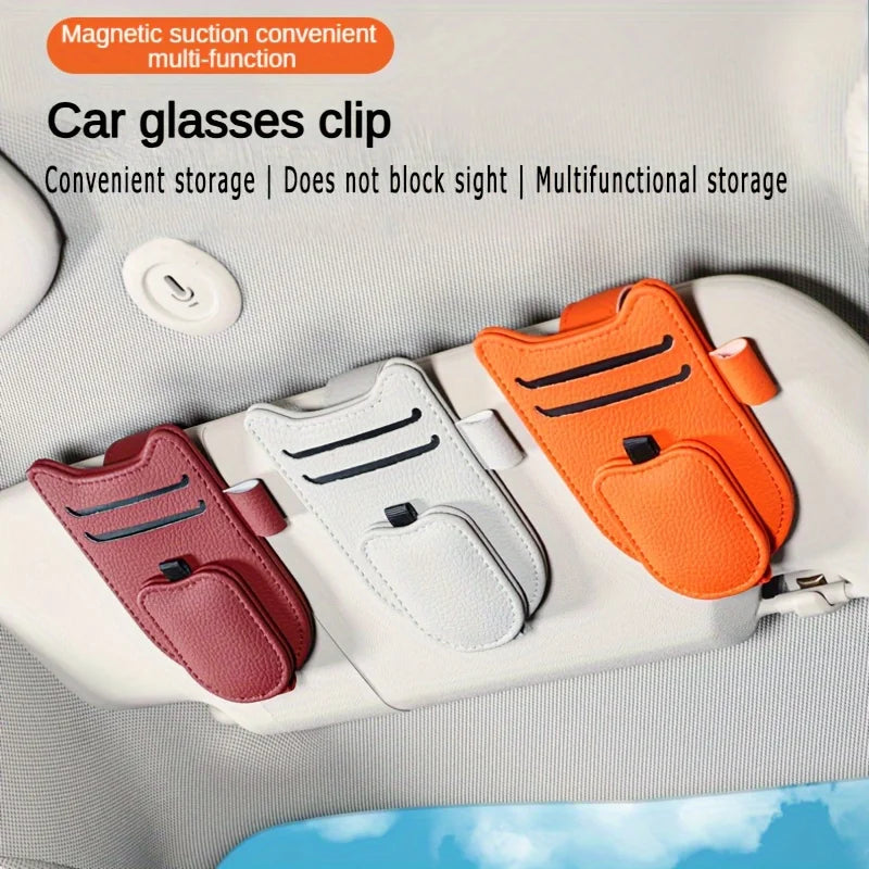 Cat Ear Car Sun Visor Organizer Multi-function Clip Fashion Glasses Card and Space-saving Compact Car Accessories
