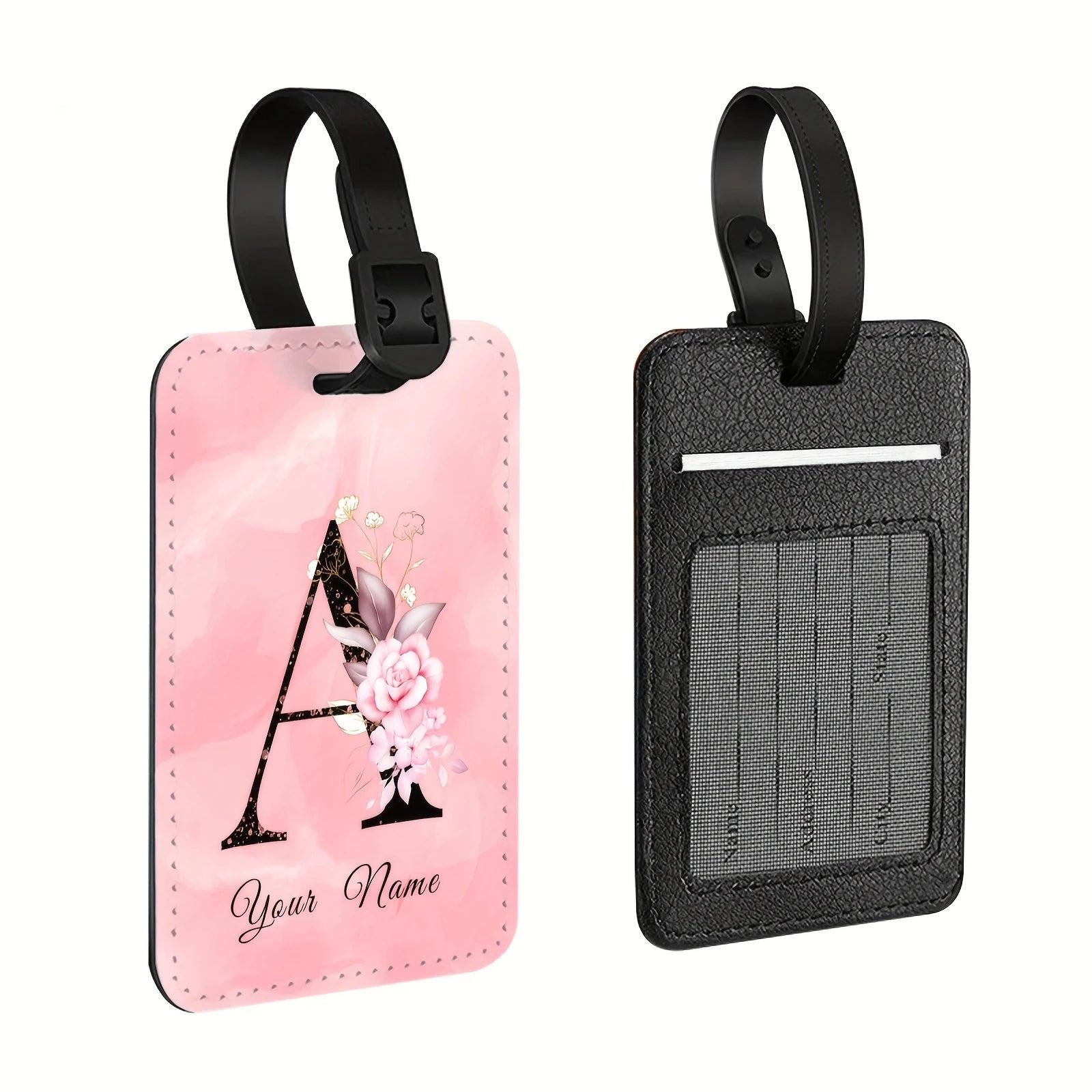 A of Personalized Custom Creative Flower Letter Pink Name Text Luggage Tags, Travel Cruise Suitcase Tags