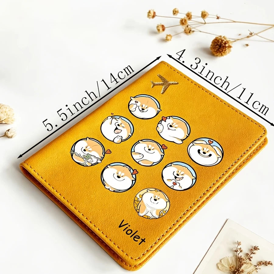 Custom Passport Holder with a Personalized Cute Cartoon Shiba Inu Design, a Multifunctional Ticket And Document Organizer