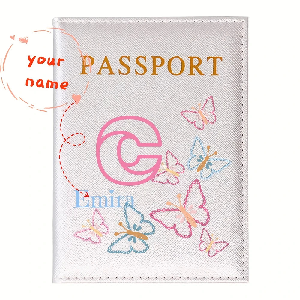 Personalized White Butterfly Letter PU Passport Cover Travel Storage, Elegant Holiday Anniversary Party Present