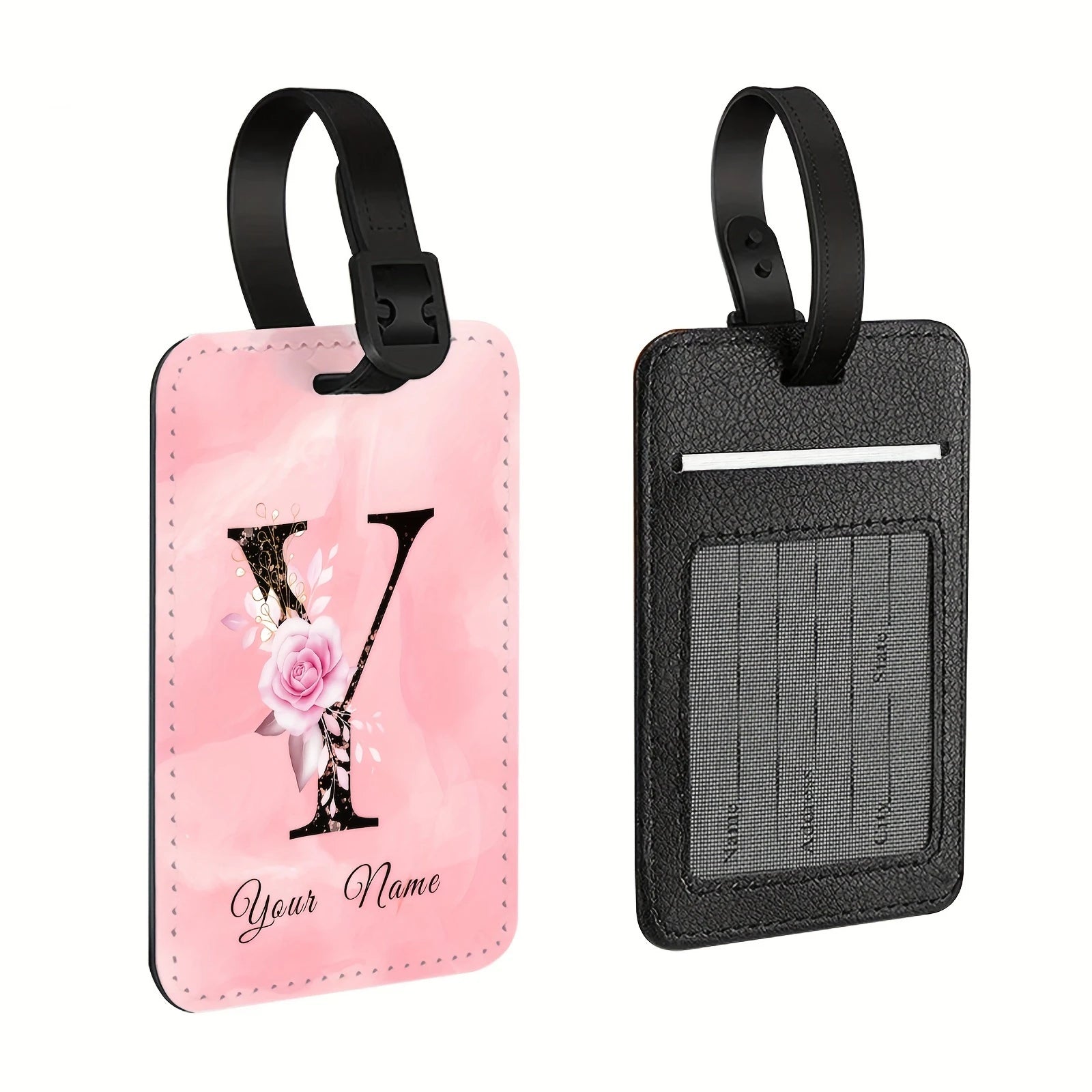 A of Personalized Custom Creative Flower Letter Pink Name Text Luggage Tags, Travel Cruise Suitcase Tags