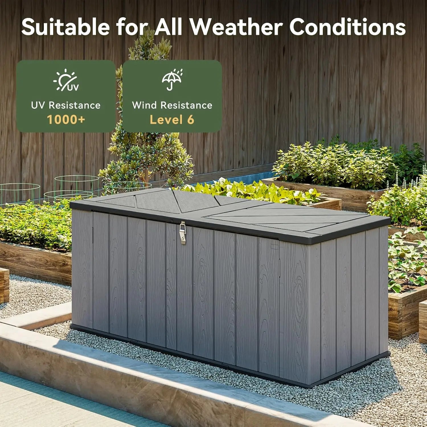 Aoxun 21 Cu Ft HDPE Outdoor Storage Box Waterproof Lockable Resin Deck Box With Spring Assisted Lid 5x2ft Garden Shed For Tools Pool Accessories Grey