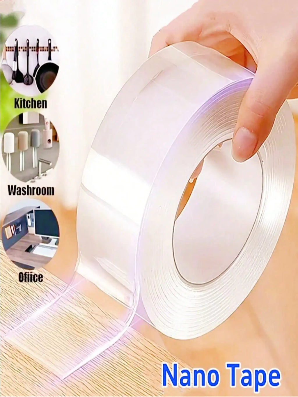 Heavy Duty Nano Double Sided Tape Strong Sticky Waterproof Reusable Transparent Mounting Tape Traceless Adhesive Strips for Home Decoration Wall Hanging
