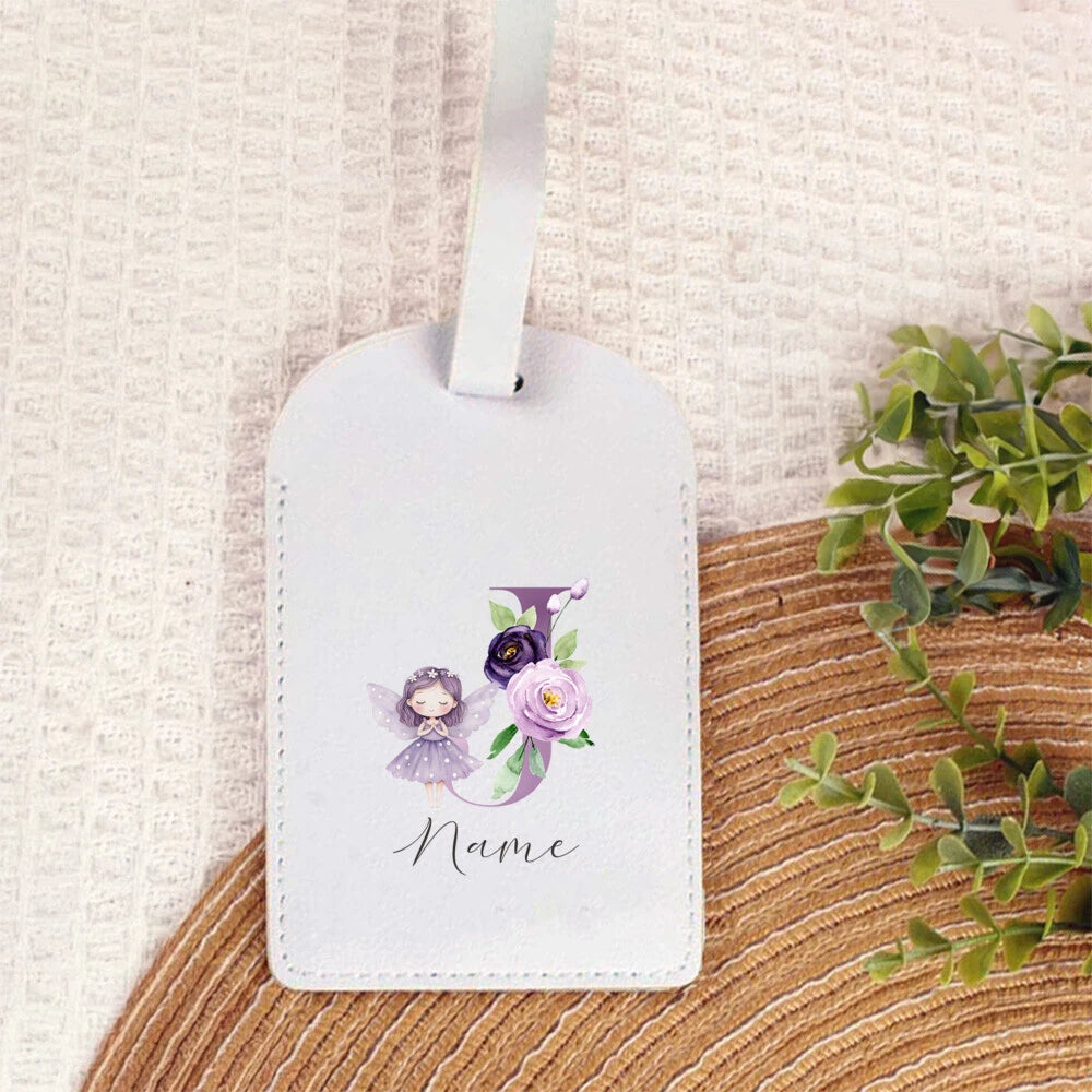Personalized PU Luggage Tag, Flower Fairy Design Fashion Letter Print Monogram Luggage Tag, Custom Name Luggage Tag