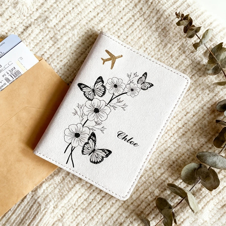 Personalized flower & butterfly passport case, stylish travel gift for birthdays, weddings & friends. Multi Colors