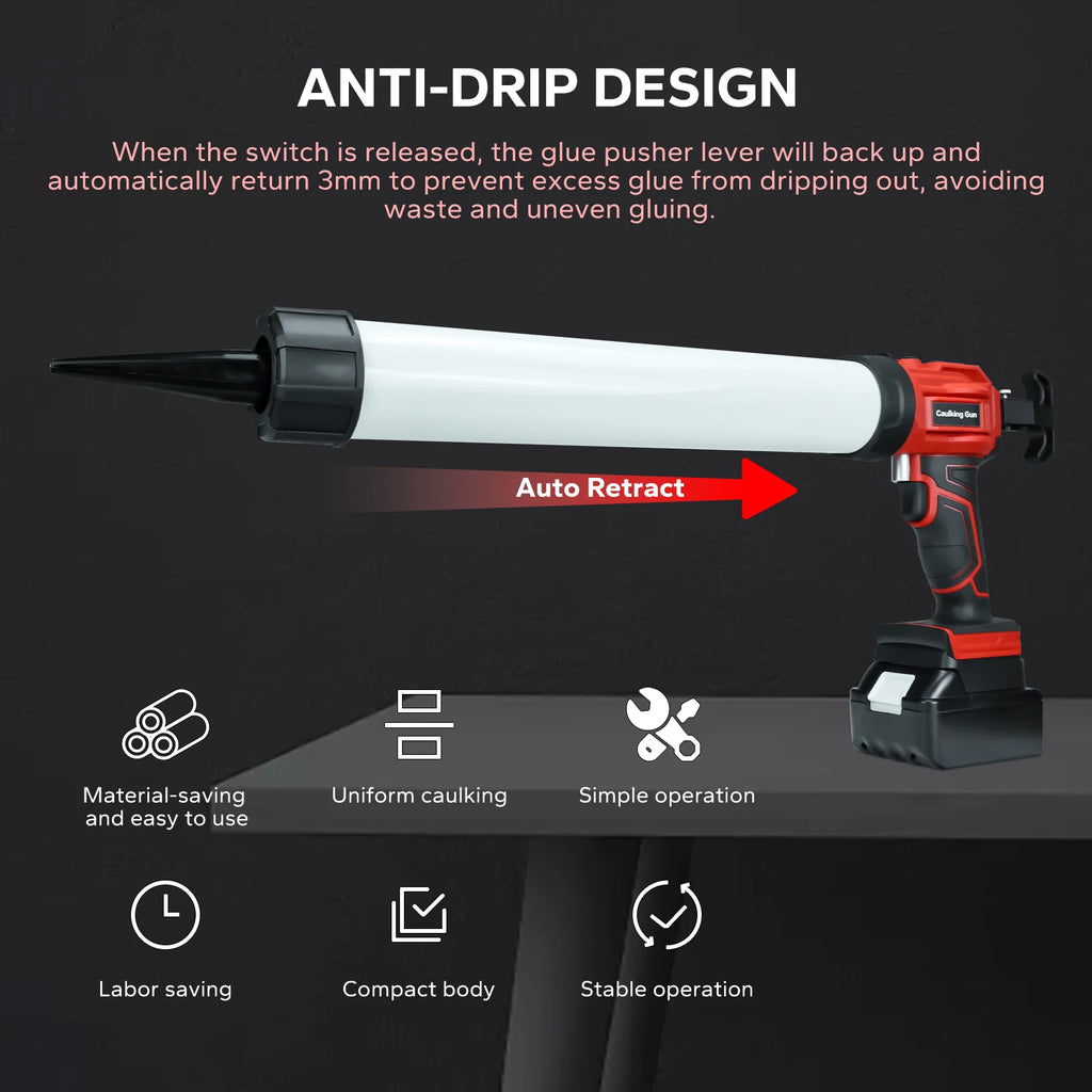 20oz/600ml Cordless Caulking Gun for Dewalt/Makita/Milwaukee 18/20V Battery 4 Adjustable Speeds Sausage Caulk Gun (No Battery)