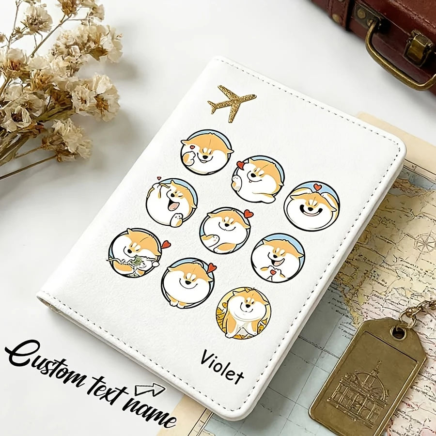 Custom Passport Holder with a Personalized Cute Cartoon Shiba Inu Design, a Multifunctional Ticket And Document Organizer