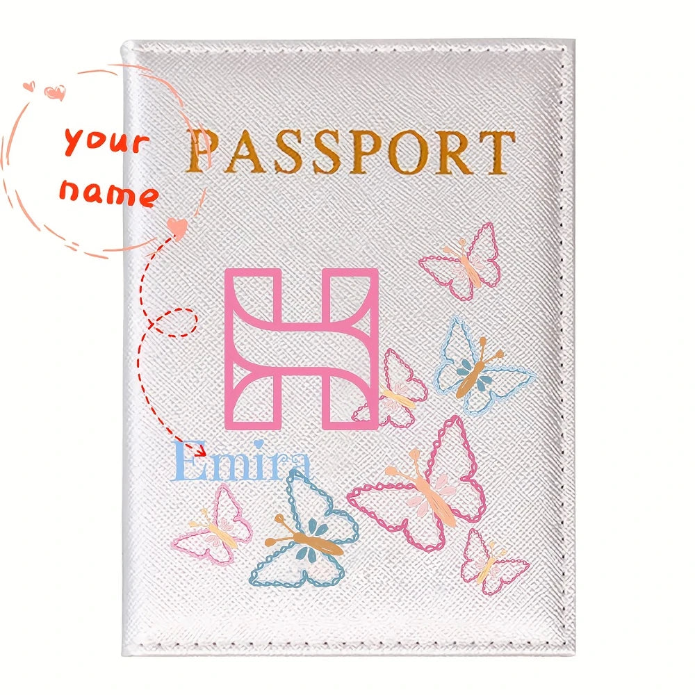Personalized White Butterfly Letter PU Passport Cover Travel Storage, Elegant Holiday Anniversary Party Present
