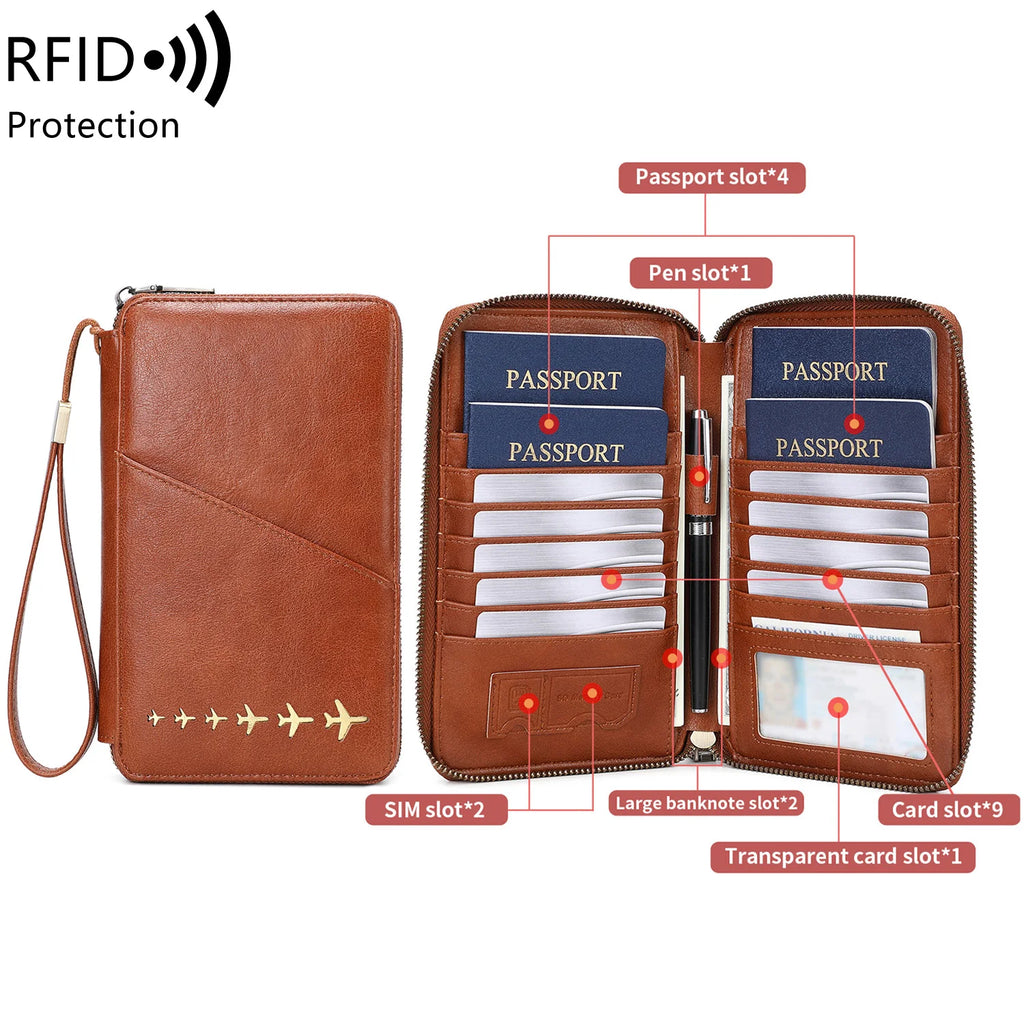 New Family Passport Holder Wallet RFID Blocking Travel Document Storage Bag Women Men Multifunctional PU Leather Passport Wallet