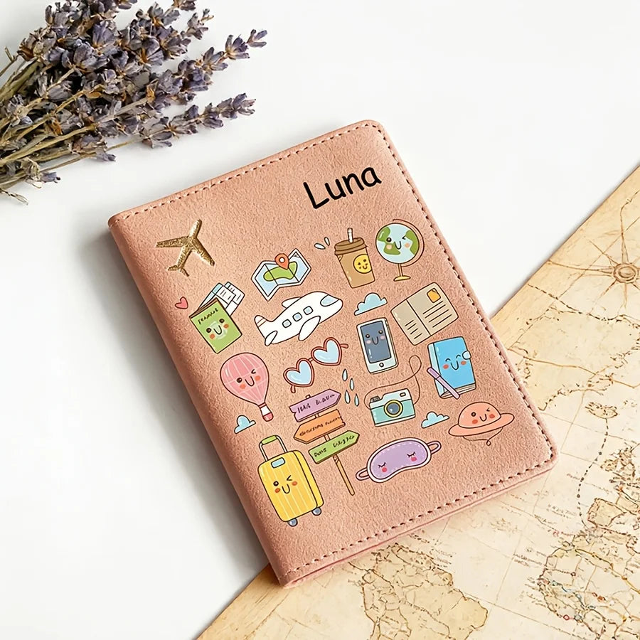 Custom Name Text Passport Holder Cute Cartoon Lightweight Travel Case Fashion Gift for Vacation Business Trip Use