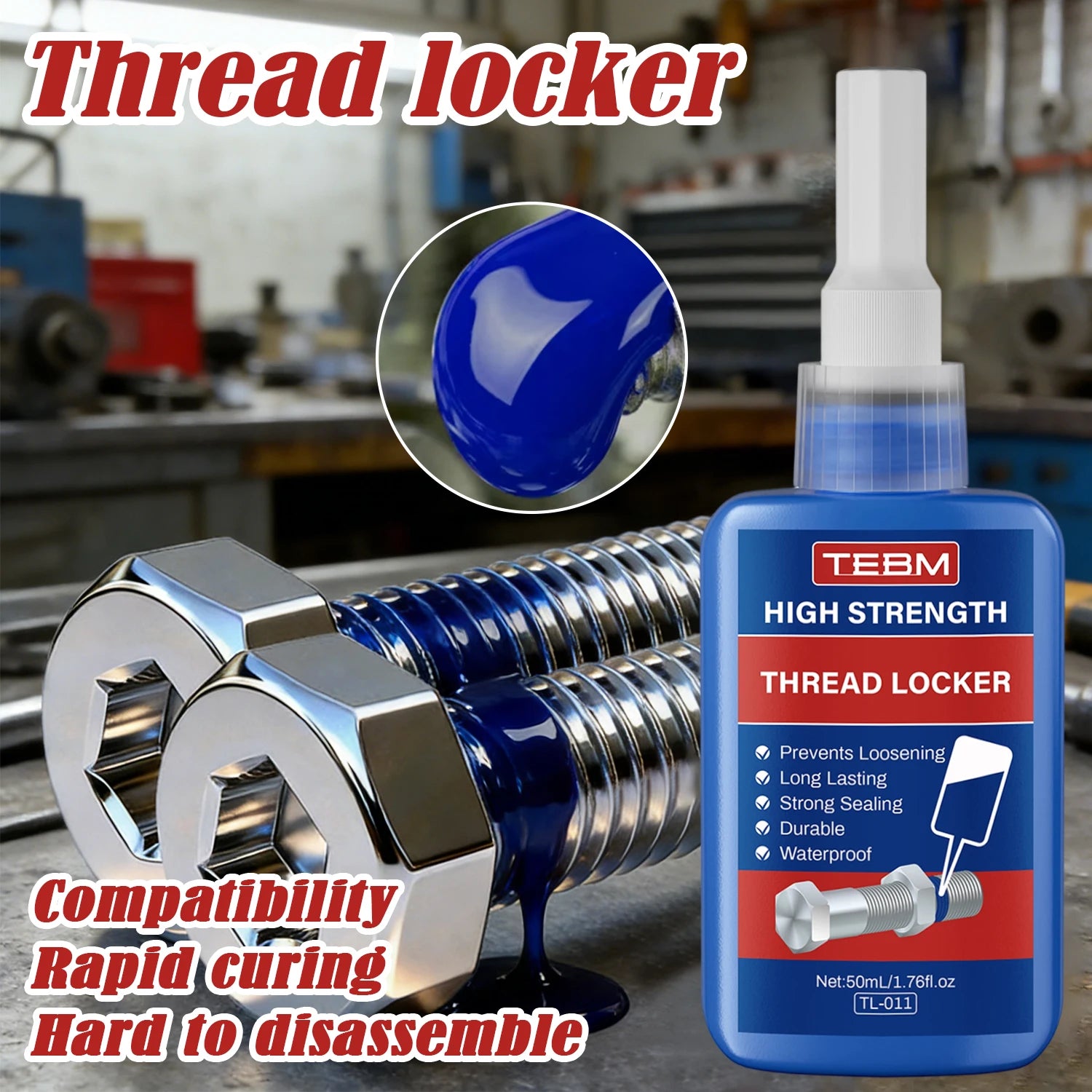 Thread Locking Agent, Medium Strength Blue Anaerobic Adhesive for Fixing Screws and Nuts, Anti-Loosening, Oil Resistant