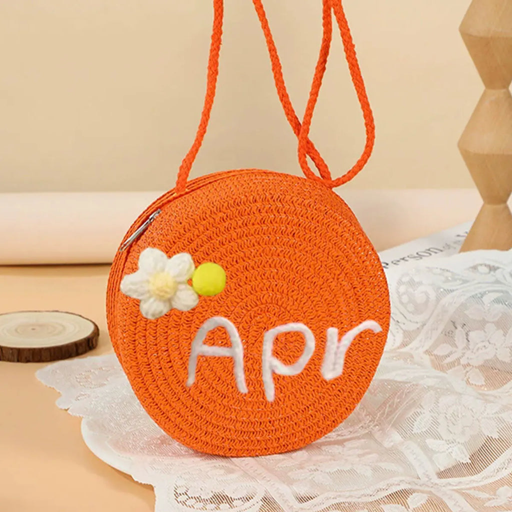 Personalized Custom Name Bag — Spring/Summer Round Straw Bag, Women's Beach Bag, Casual-Style Crossbody & Handbag