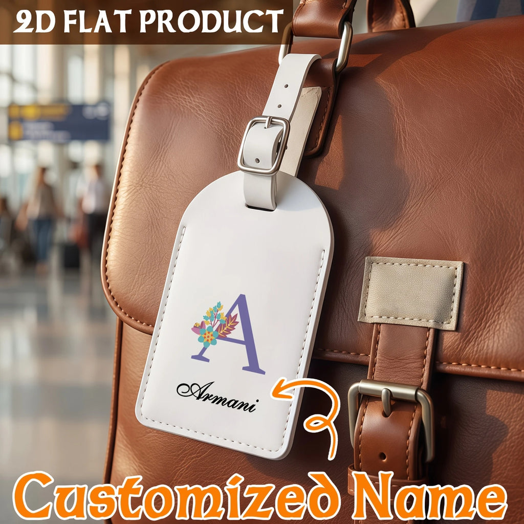 Personalized White Synthetic Leather Luggage Tag - Custom Initial & Name ID Label for Suitcase, Business Travel & Vacation