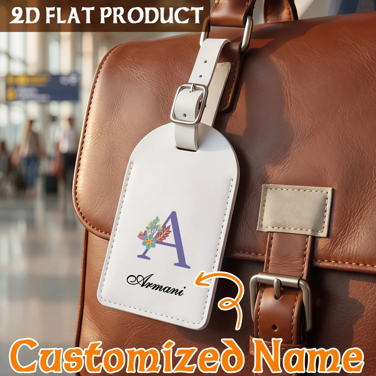 Personalized White Synthetic Leather Luggage Tag - Custom Initial & Name ID Label for Suitcase, Business Travel & Vacation